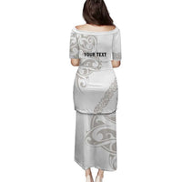All White Maori Tribal Tattoo Personalised Family Matching Puletasi and Hawaiian Shirt Stone Gray Polynesian Style LT9 - Polynesian Pride