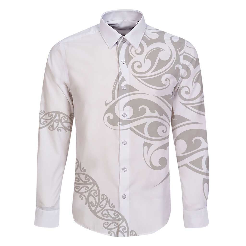 All White Maori Tribal Tattoo Personalised Family Matching Short Sleeve Bodycon Dress and Hawaiian Shirt Stone Gray Polynesian Style LT9 Dad's Shirt - Long Sleeve Gray - Polynesian Pride
