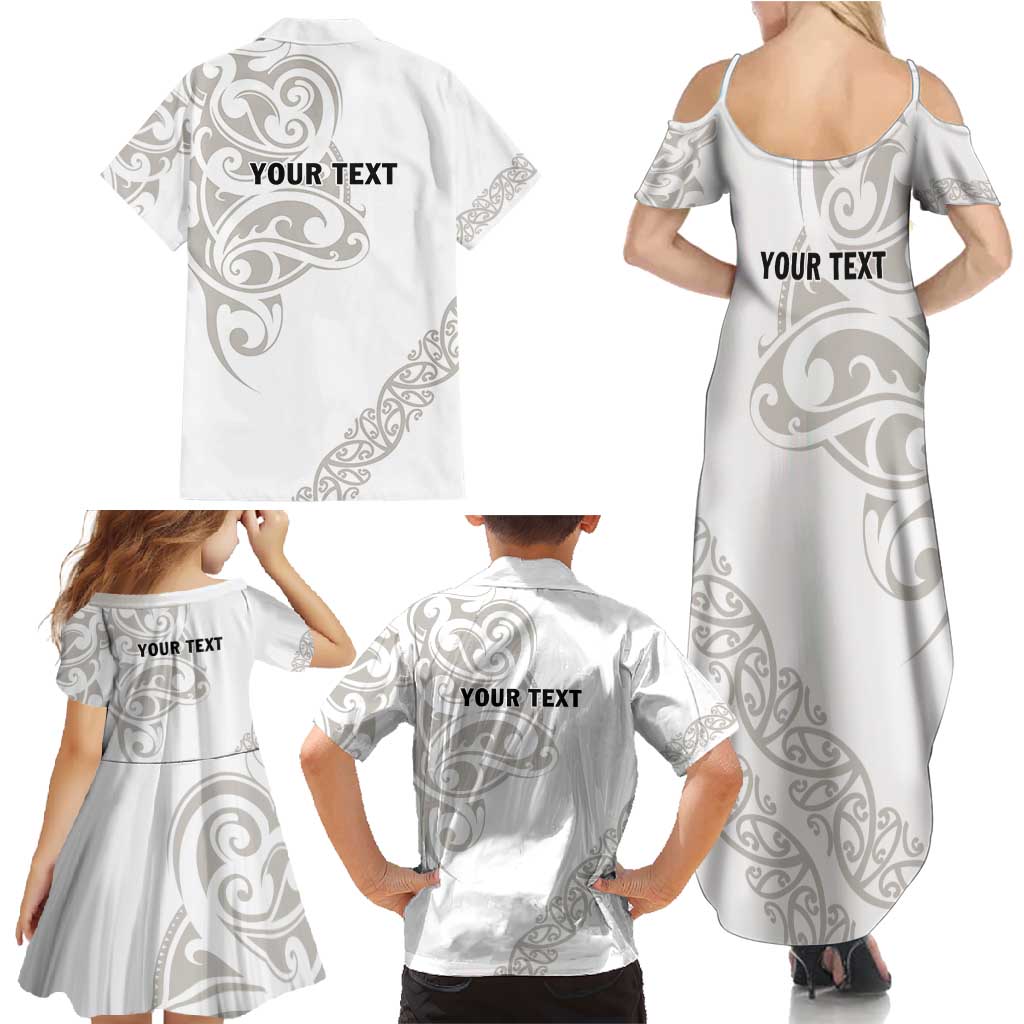 All White Maori Tribal Tattoo Personalised Family Matching Summer Maxi Dress and Hawaiian Shirt Stone Gray Polynesian Style LT9 - Polynesian Pride