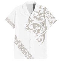 All White Maori Tribal Tattoo Personalised Family Matching Summer Maxi Dress and Hawaiian Shirt Stone Gray Polynesian Style LT9 Dad's Shirt - Short Sleeve Gray - Polynesian Pride