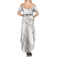 All White Maori Tribal Tattoo Personalised Family Matching Summer Maxi Dress and Hawaiian Shirt Stone Gray Polynesian Style LT9 - Polynesian Pride