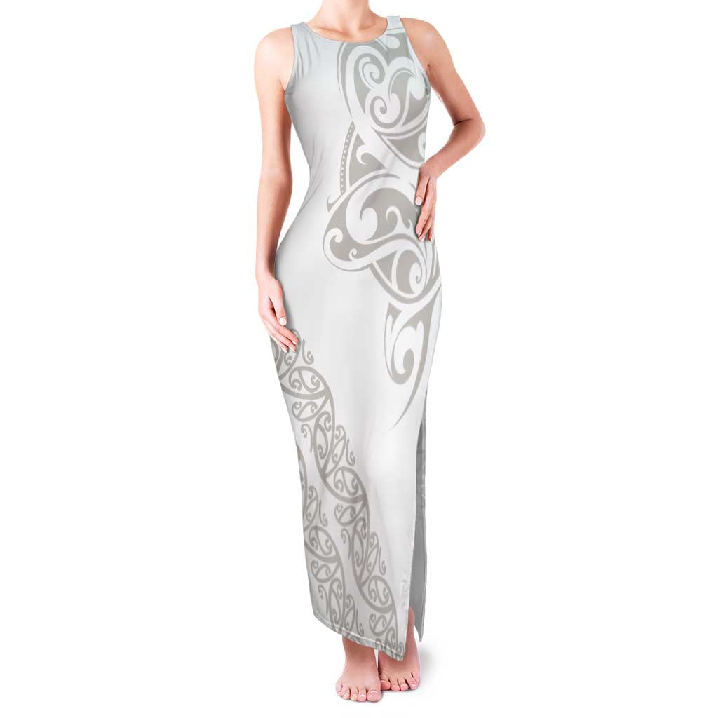 All White Maori Tribal Tattoo Personalised Family Matching Tank Maxi Dress and Hawaiian Shirt Stone Gray Polynesian Style LT9 Mom's Dress Gray - Polynesian Pride