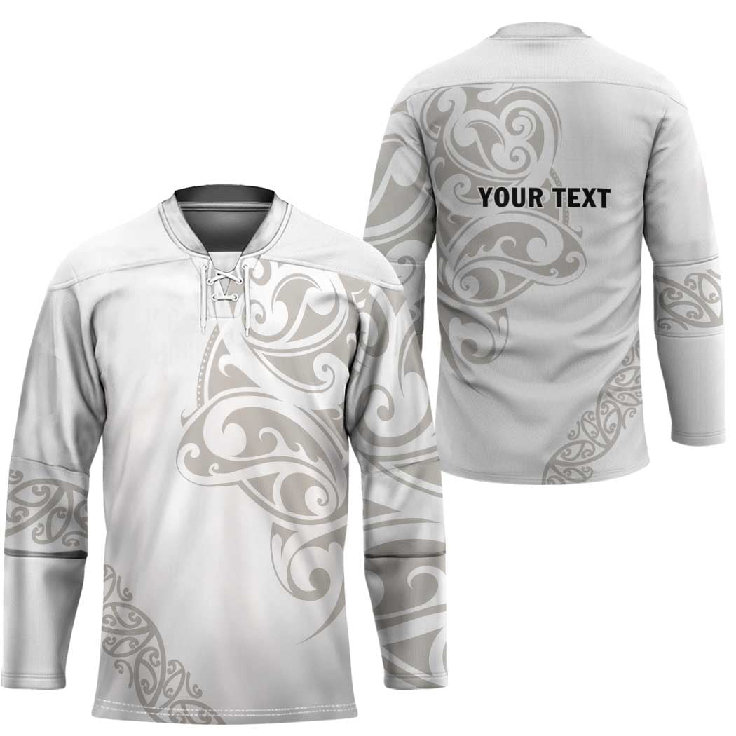 All White Maori Tribal Tattoo Personalised Hockey Jersey Stone Gray Polynesian Style - Polynesian Pride