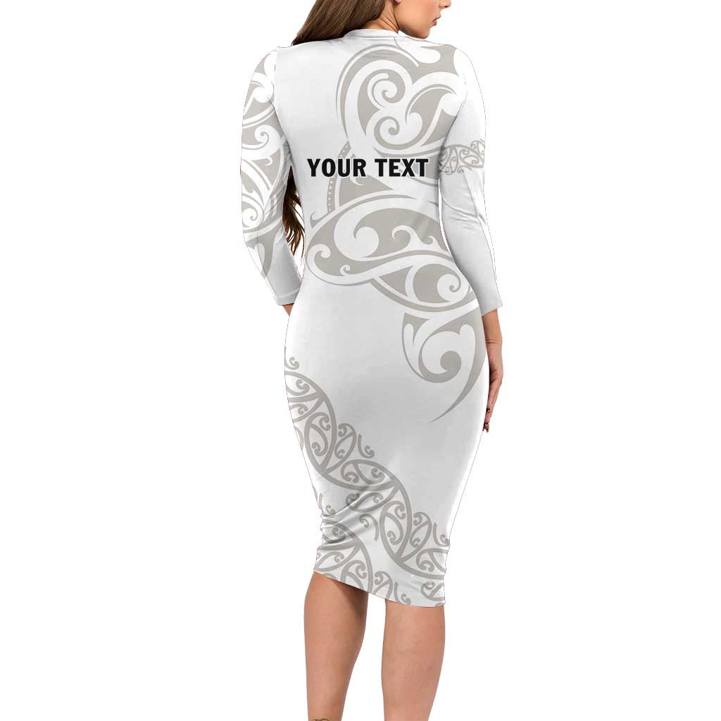 All White Maori Tribal Tattoo Personalised Long Sleeve Bodycon Dress Stone Gray Polynesian Style LT9 - Polynesian Pride