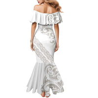 All White Maori Tribal Tattoo Personalised Mermaid Dress Stone Gray Polynesian Style - Polynesian Pride