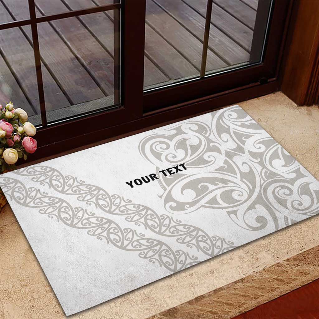 All White Maori Tribal Tattoo Personalised Rubber Doormat Stone Gray Polynesian Style LT9 - Polynesian Pride