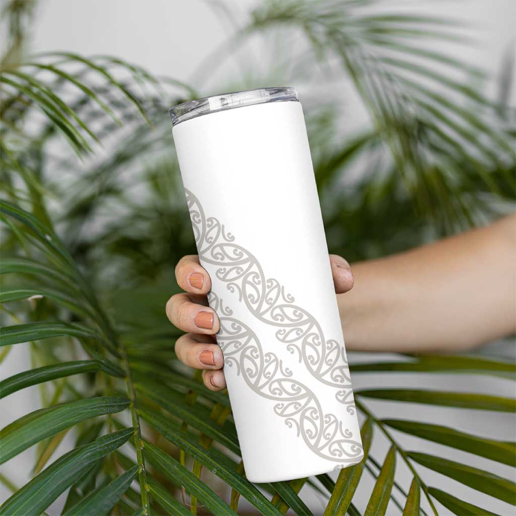 All White Maori Tribal Tattoo Personalised Skinny Tumbler Stone Gray Polynesian Style LT9 - Polynesian Pride