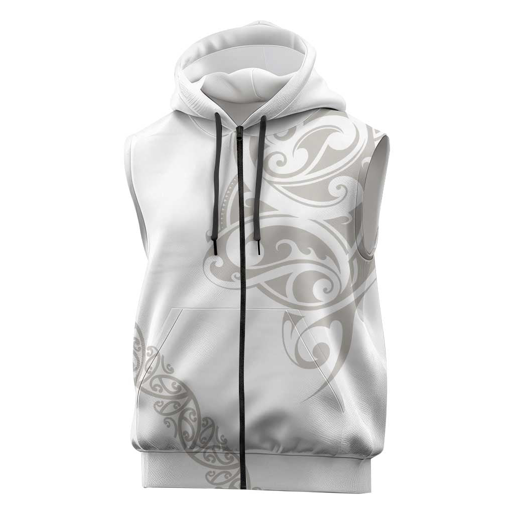All White Maori Tribal Tattoo Personalised Sleeveless Zip Hoodie Stone Gray Polynesian Style LT9