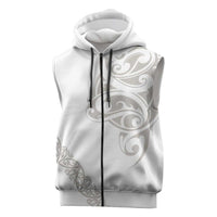 All White Maori Tribal Tattoo Personalised Sleeveless Zip Hoodie Stone Gray Polynesian Style LT9
