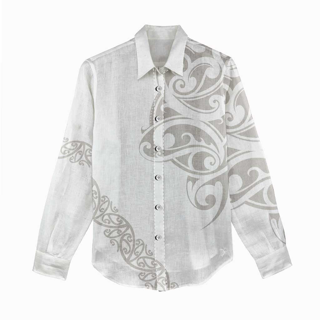 All White Maori Tribal Tattoo Personalised Women Casual Shirt Stone Gray Polynesian Style LT9 - Polynesian Pride
