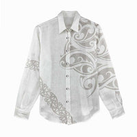 All White Maori Tribal Tattoo Personalised Women Casual Shirt Stone Gray Polynesian Style LT9 - Polynesian Pride