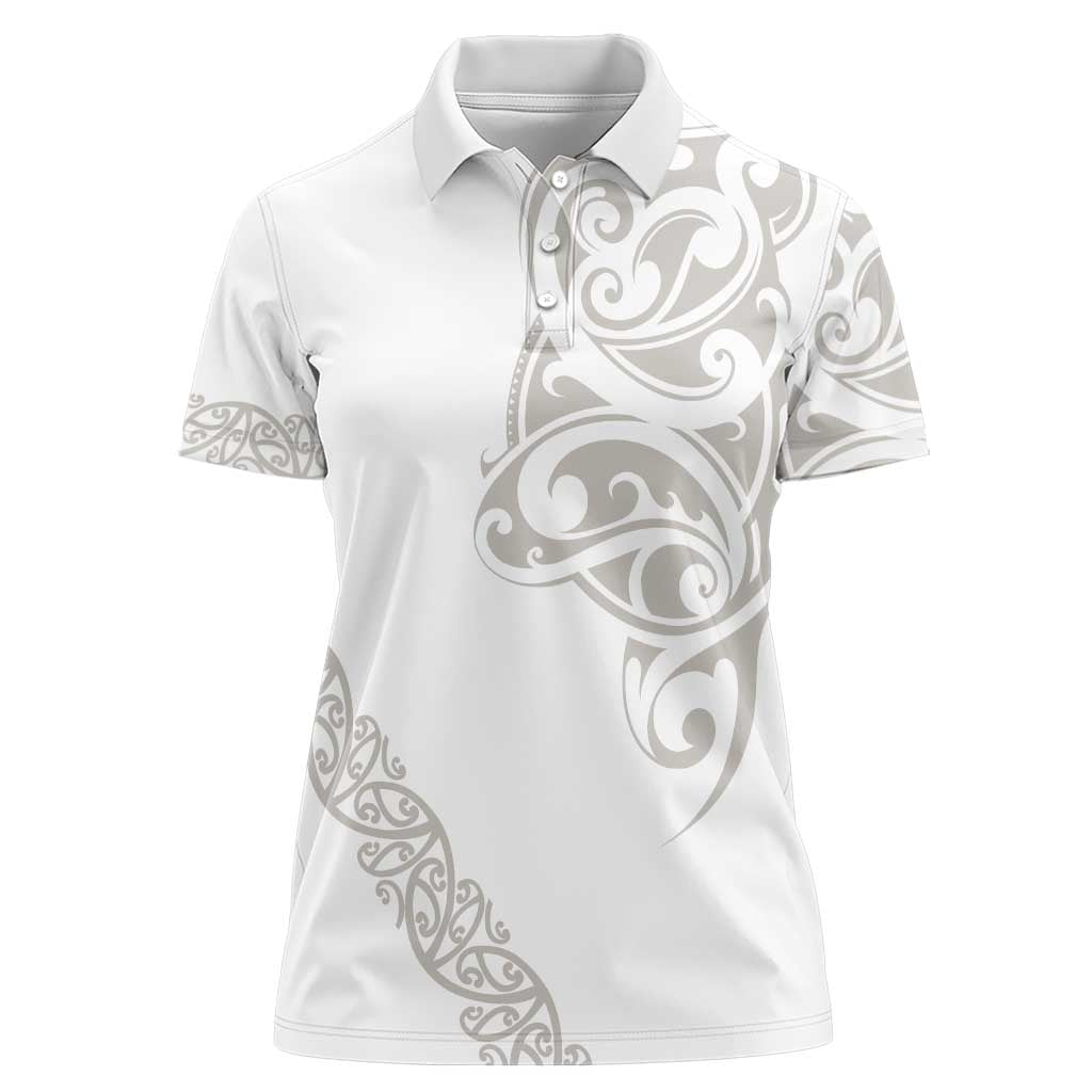 All White Maori Tribal Tattoo Personalised Women Polo Shirt Stone Gray Polynesian Style - Polynesian Pride