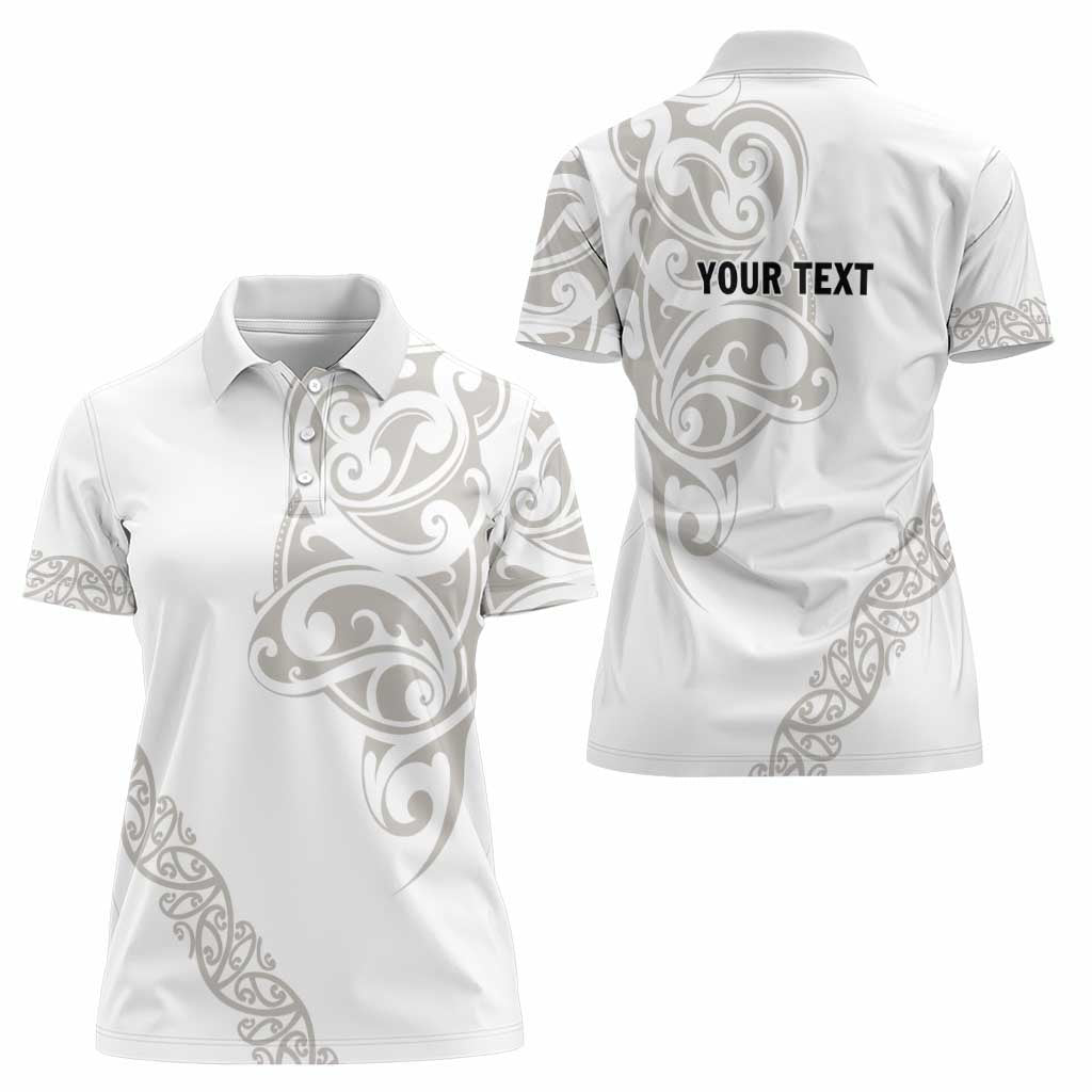 All White Maori Tribal Tattoo Personalised Women Polo Shirt Stone Gray Polynesian Style - Polynesian Pride