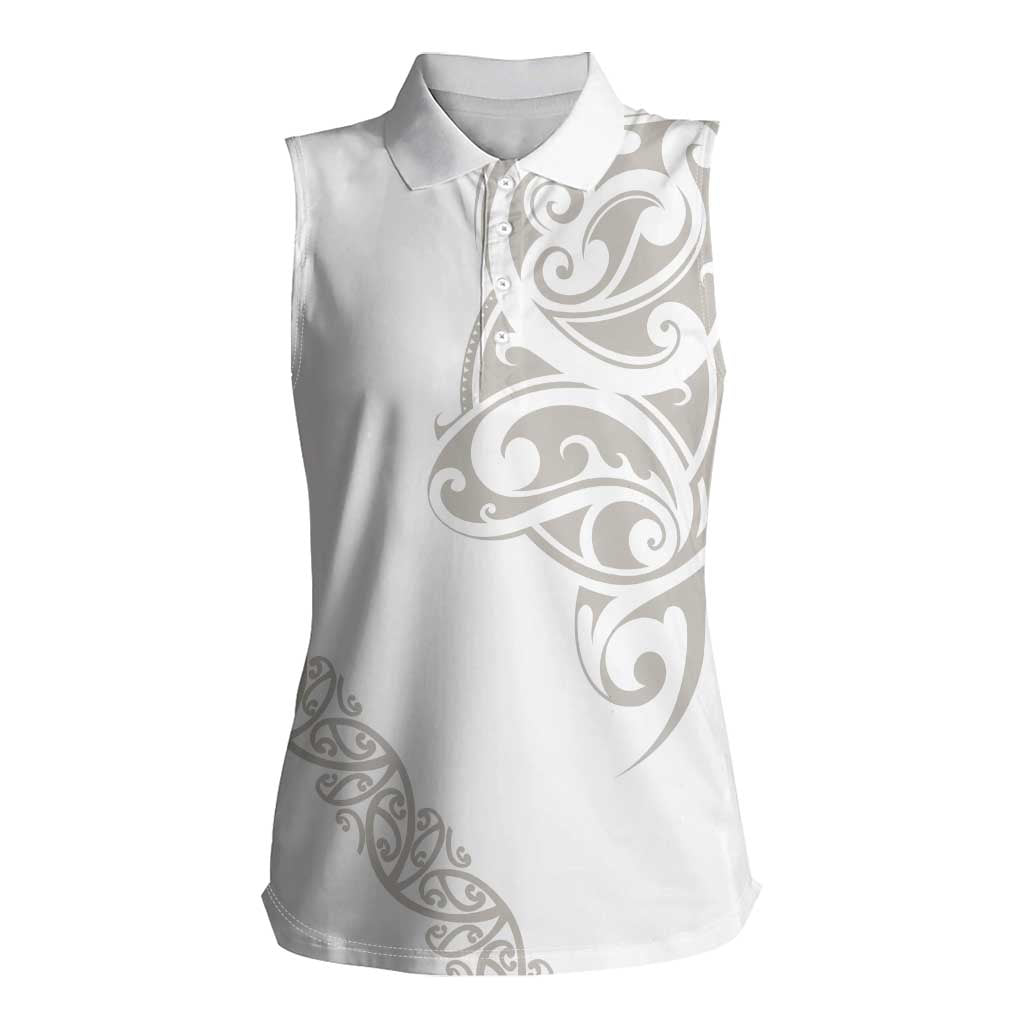 All White Maori Tribal Tattoo Personalised Women Sleeveless Polo Shirt Stone Gray Polynesian Style LT9 Female Gray - Polynesian Pride