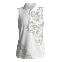 All White Maori Tribal Tattoo Personalised Women Sleeveless Polo Shirt Stone Gray Polynesian Style LT9 Female Gray - Polynesian Pride