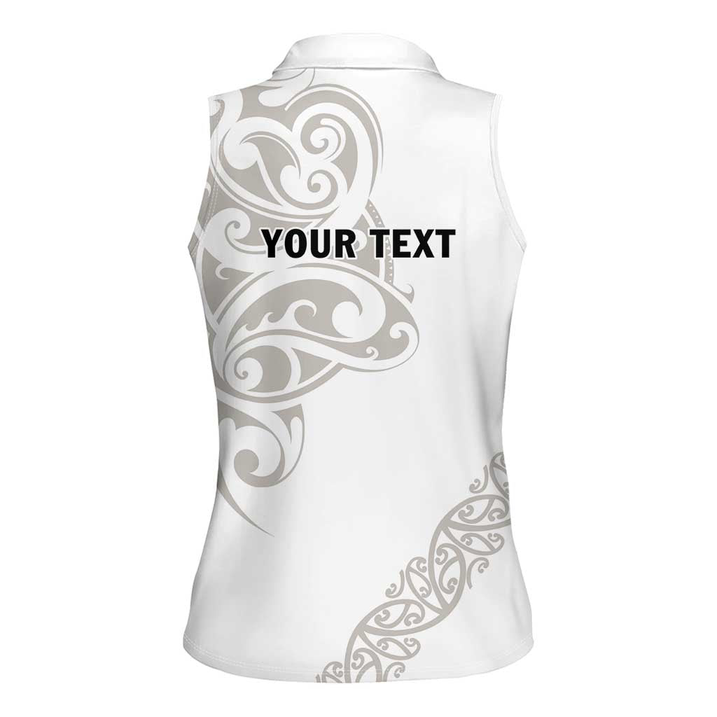 All White Maori Tribal Tattoo Personalised Women Sleeveless Polo Shirt Stone Gray Polynesian Style LT9 - Polynesian Pride