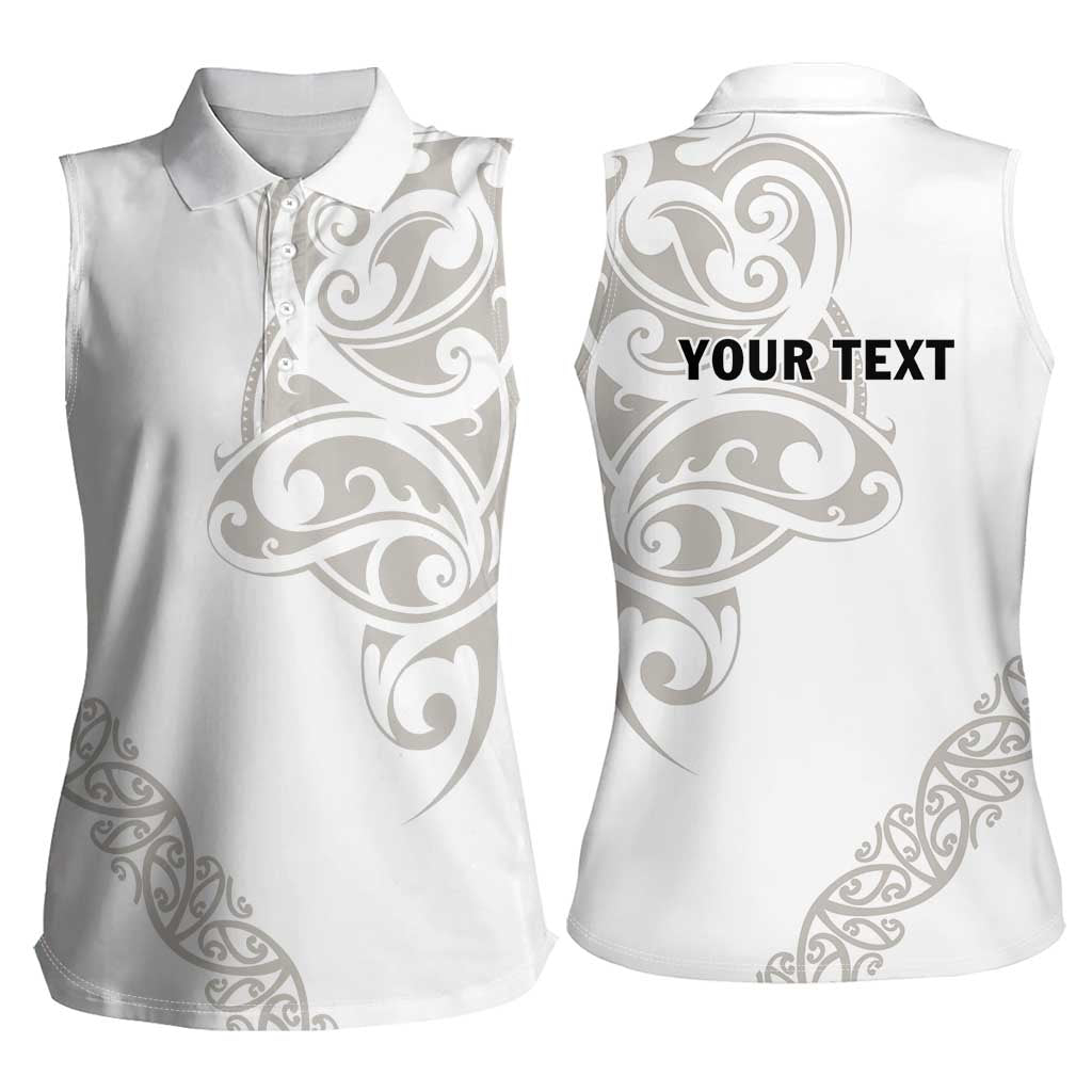 All White Maori Tribal Tattoo Personalised Women Sleeveless Polo Shirt Stone Gray Polynesian Style LT9 - Polynesian Pride