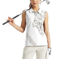 All White Maori Tribal Tattoo Personalised Women Sleeveless Polo Shirt Stone Gray Polynesian Style LT9 - Polynesian Pride