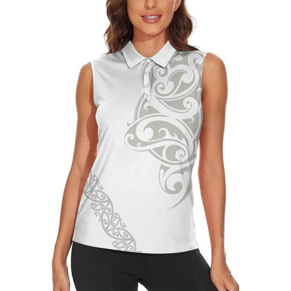 All White Maori Tribal Tattoo Personalised Women Sleeveless Polo Shirt Stone Gray Polynesian Style LT9 - Polynesian Pride