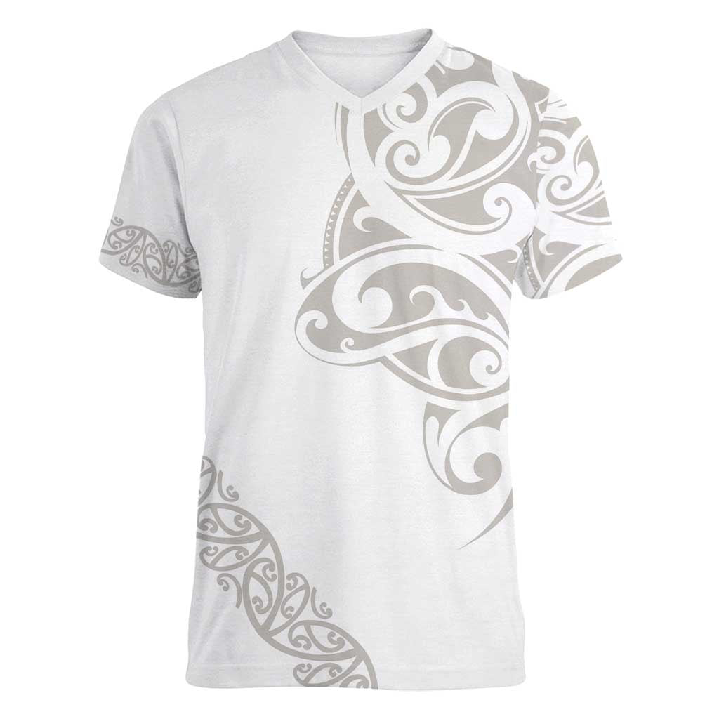 All White Maori Tribal Tattoo Personalised Women V-Neck T-Shirt Stone Gray Polynesian Style LT9 Female Gray - Polynesian Pride