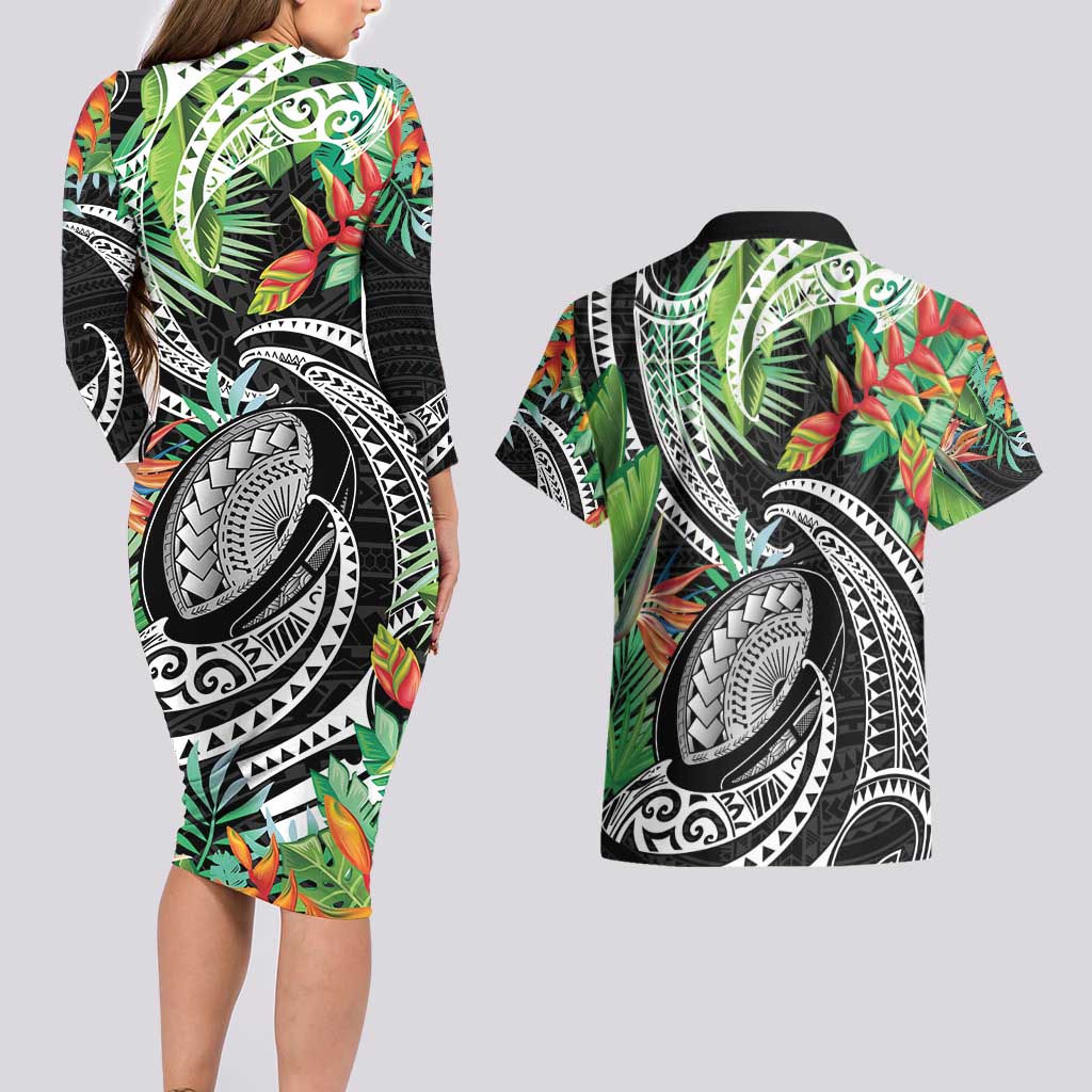 Polynesian Pacific Rugby Tribal Couples Matching Long Sleeve Bodycon Dress and Hawaiian Shirt Tropical Vibe LT9 - Polynesian Pride