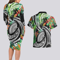 Polynesian Pacific Rugby Tribal Couples Matching Long Sleeve Bodycon Dress and Hawaiian Shirt Tropical Vibe LT9 - Polynesian Pride
