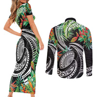 Polynesian Pacific Rugby Tribal Couples Matching Short Sleeve Bodycon Dress and Long Sleeve Button Shirt Tropical Vibe LT9 - Polynesian Pride