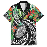 Polynesian Pacific Rugby Tribal Family Matching Off Shoulder Short Dress and Hawaiian Shirt Tropical Vibe LT9 Dad's Shirt - Short Sleeve Black - Polynesian Pride