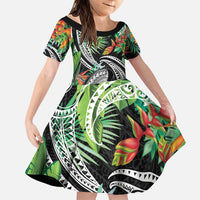 Polynesian Pacific Rugby Tribal Family Matching Puletasi and Hawaiian Shirt Tropical Vibe LT9 Daughter's Dress Black - Polynesian Pride