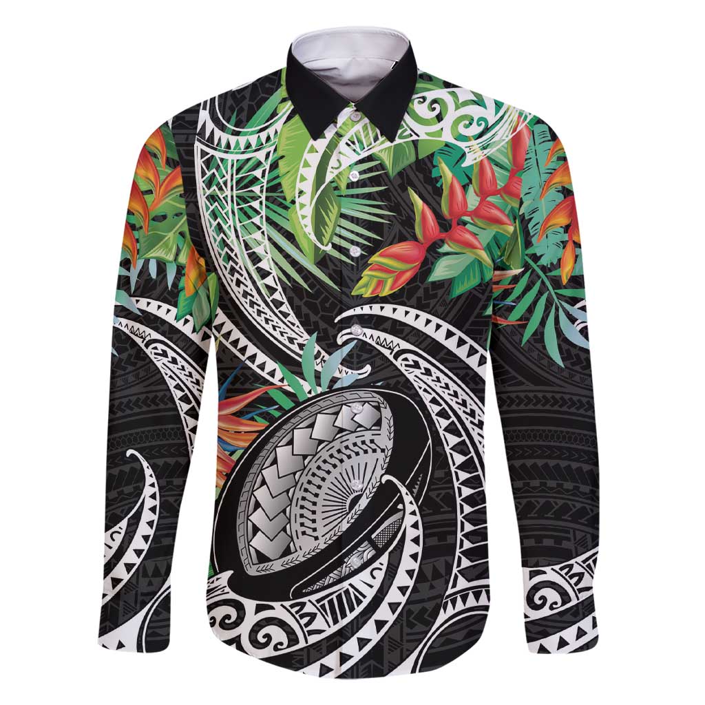 Polynesian Pacific Rugby Tribal Family Matching Short Sleeve Bodycon Dress and Hawaiian Shirt Tropical Vibe LT9 Dad's Shirt - Long Sleeve Black - Polynesian Pride