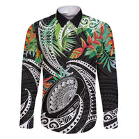 Polynesian Pacific Rugby Tribal Family Matching Short Sleeve Bodycon Dress and Hawaiian Shirt Tropical Vibe LT9 Dad's Shirt - Long Sleeve Black - Polynesian Pride