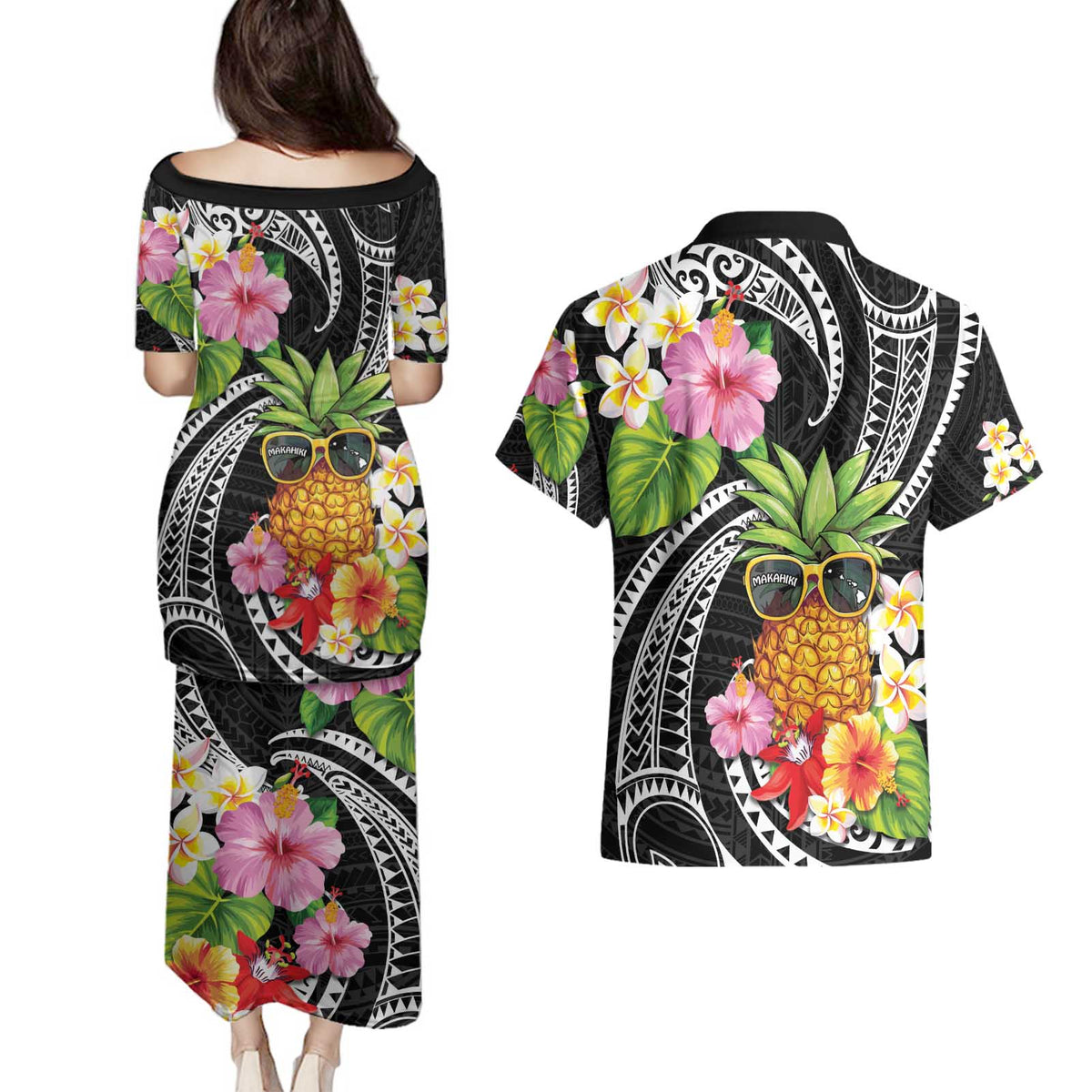 Hau'oli Makahiki Hou Couples Matching Puletasi and Hawaiian Shirt Aloha Pineapple Tropical Vibe LT9 - Polynesian Pride