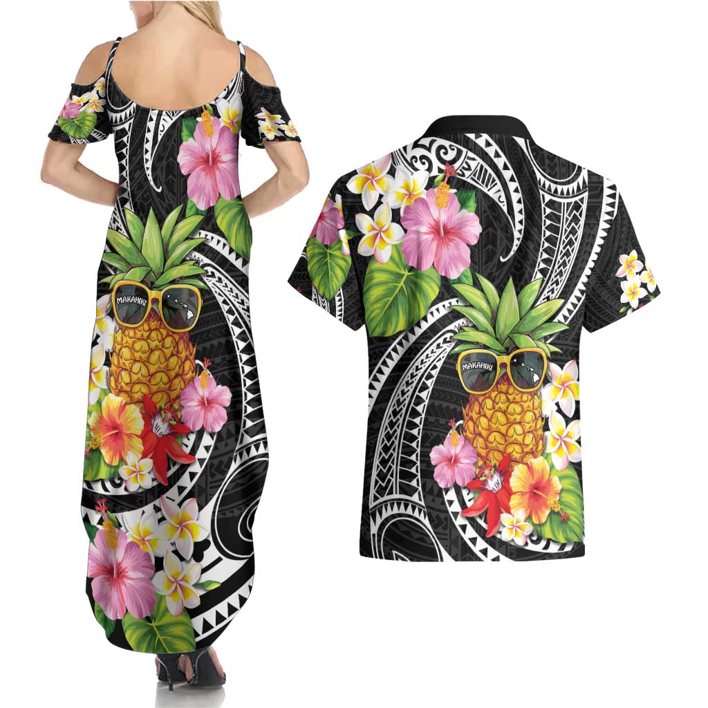 Hau'oli Makahiki Hou Couples Matching Summer Maxi Dress and Hawaiian Shirt Aloha Pineapple Tropical Vibe LT9 - Polynesian Pride