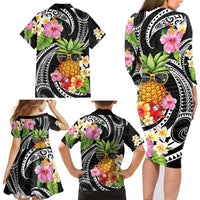 Hau'oli Makahiki Hou Family Matching Long Sleeve Bodycon Dress and Hawaiian Shirt Aloha Pineapple Tropical Vibe LT9 - Polynesian Pride