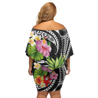 Hau'oli Makahiki Hou Family Matching Off Shoulder Short Dress and Hawaiian Shirt Aloha Pineapple Tropical Vibe LT9 - Polynesian Pride