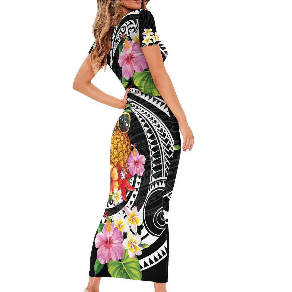 Hau'oli Makahiki Hou Family Matching Short Sleeve Bodycon Dress and Hawaiian Shirt Aloha Pineapple Tropical Vibe LT9 - Polynesian Pride