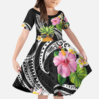 Hau'oli Makahiki Hou Family Matching Summer Maxi Dress and Hawaiian Shirt Aloha Pineapple Tropical Vibe LT9 Daughter's Dress Black - Polynesian Pride