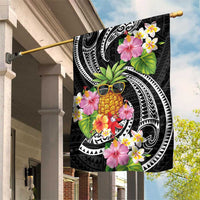Hau'oli Makahiki Hou Garden Flag Aloha Pineapple Tropical Vibe LT9 House Flag Black - Polynesian Pride