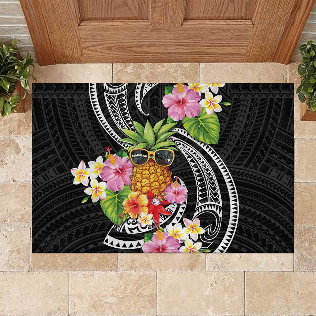 Hau'oli Makahiki Hou Rubber Doormat Aloha Pineapple Tropical Vibe
