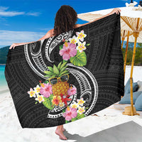 Hau'oli Makahiki Hou Sarong Aloha Pineapple Tropical Vibe LT9 One Size 44 x 66 inches Black - Polynesian Pride