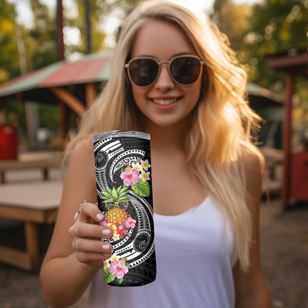 Hau'oli Makahiki Hou Skinny Tumbler Aloha Pineapple Tropical Vibe LT9 - Polynesian Pride