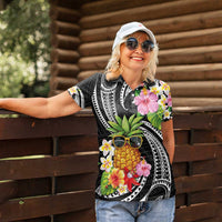 Hau'oli Makahiki Hou Women Polo Shirt Aloha Pineapple Tropical Vibe