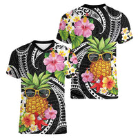 Hau'oli Makahiki Hou Women V-Neck T-Shirt Aloha Pineapple Tropical Vibe LT9 - Polynesian Pride