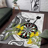 Personalised New Zealand Darts Area Rug Kowhai Floral with Maori Tattoo LT9 Black - Polynesian Pride
