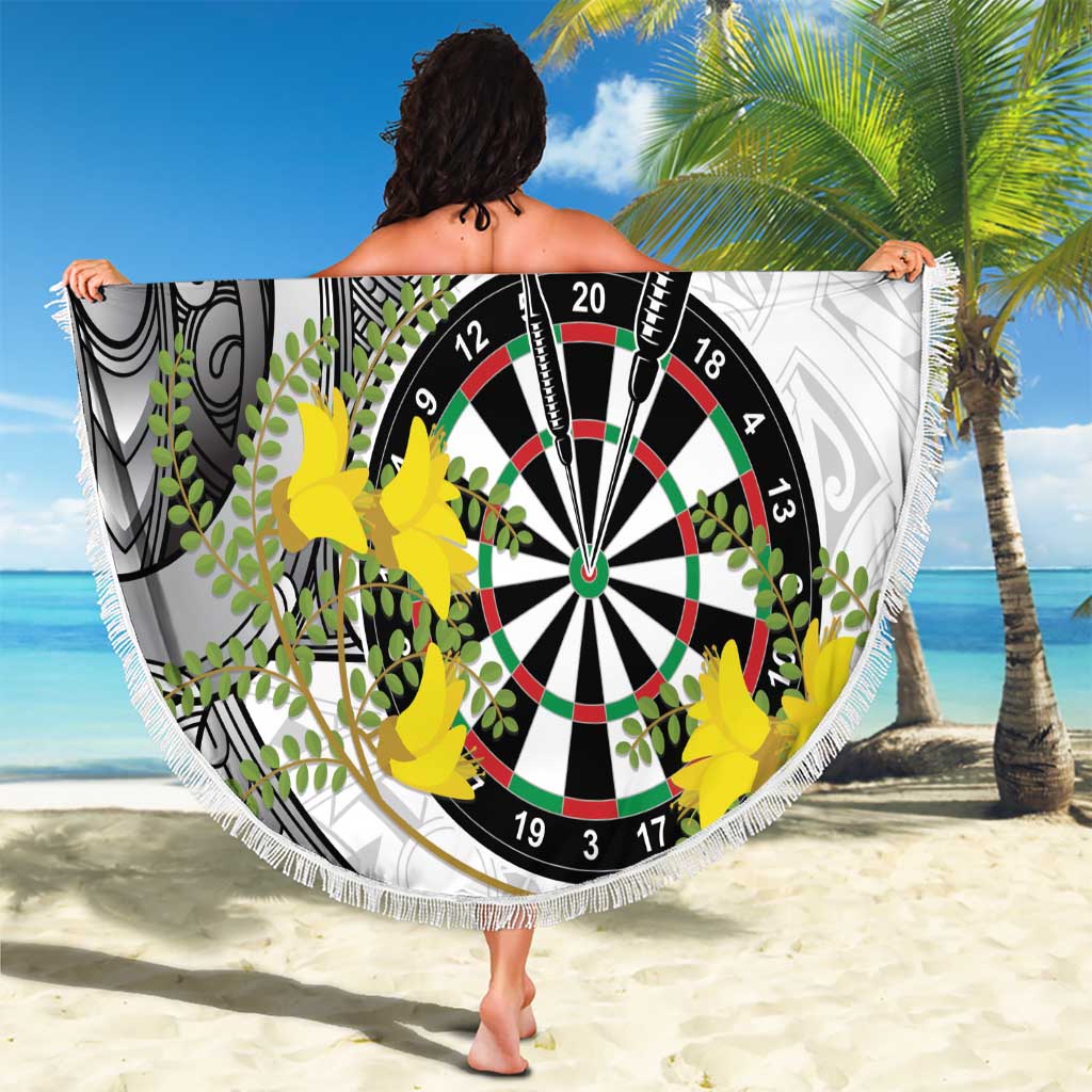Personalised New Zealand Darts Beach Blanket Kowhai Floral with Maori Tattoo