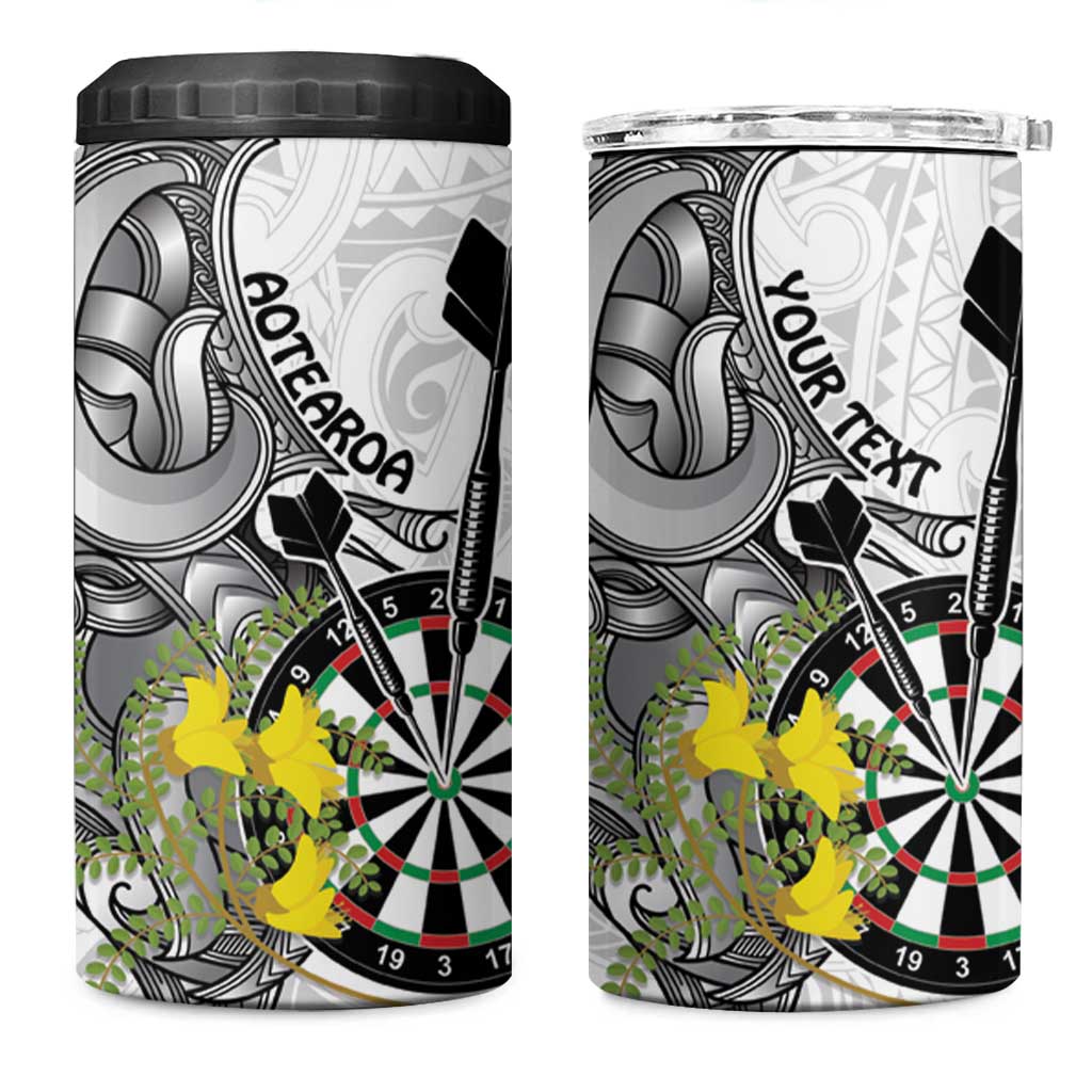 Personalised New Zealand Darts 4 in 1 Can Cooler Tumbler Kowhai Floral with Maori Tattoo LT9 One Size: 16 oz Black - Polynesian Pride