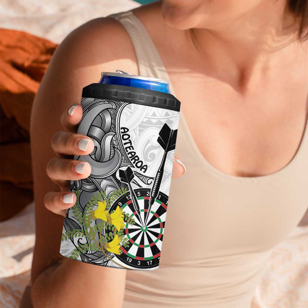 Personalised New Zealand Darts 4 in 1 Can Cooler Tumbler Kowhai Floral with Maori Tattoo LT9 - Polynesian Pride