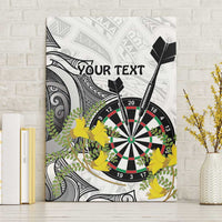 Personalised New Zealand Darts Canvas Wall Art Kowhai Floral with Maori Tattoo LT9 Without Frame Black - Polynesian Pride