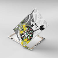 Personalised New Zealand Darts Canvas Wall Art Kowhai Floral with Maori Tattoo LT9 With Frame Black - Polynesian Pride