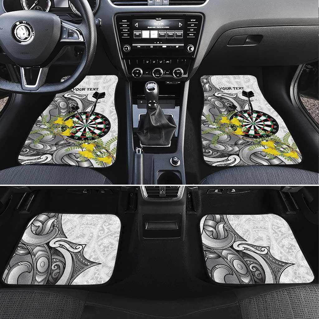 Personalised New Zealand Darts Car Mats Kowhai Floral with Maori Tattoo LT9 Set 4pcs Black - Polynesian Pride